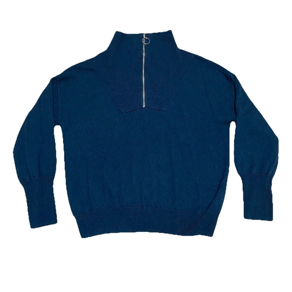 The Reset R Label Wool Cashmere Pullover Sweater Womens S Blue 1/4 Zip Soft Cozy